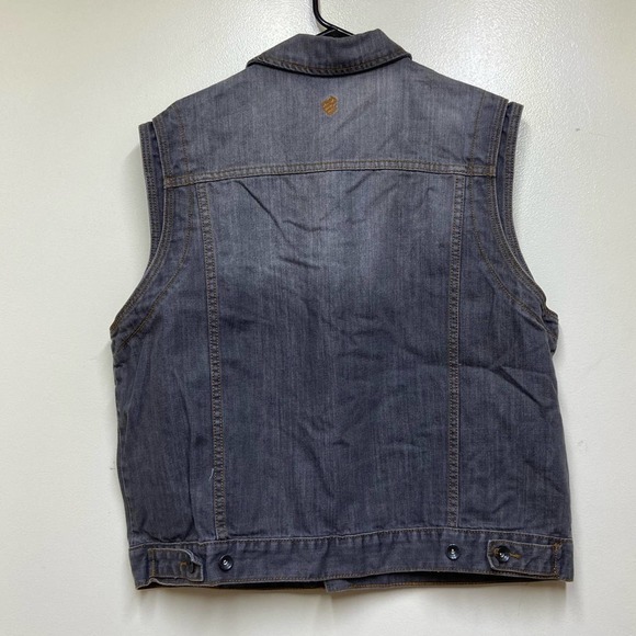 Rocawear Gray Charcoal Wash Denim Vest Mens Size 44 Chest Pockets Embroidered - Picture 3 of 6
